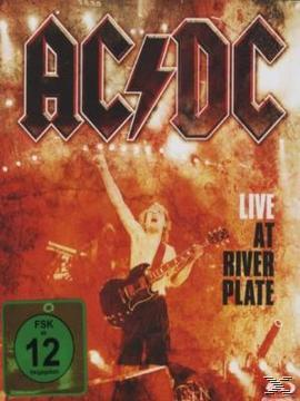 AC/DC "Live at River Plate" DVD-Cover. Ein Gitarrist spielt auf der Bühne, das Bandlogo befindet sich oben.