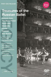 DVD-Cover von 'Treasures of the Russian Ballet' mit Tänzern und Text.