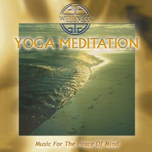 Albumcover mit einer Strandszene und den Worten 'Yoga Meditation'. Goldener Farbton mit Wellen und Fußabdrücken im Sand.