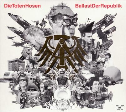 Albumcover-Collage mit Fotos, Text und einem zentralen Emblem, ein komplexes Design.