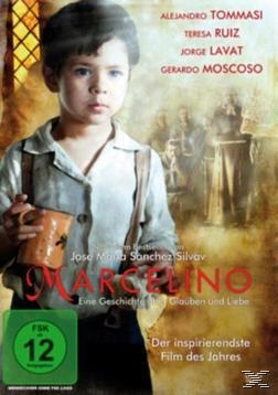 DVD-Cover: 'Marcelino', ein junger Junge hält einen Becher. Text auf Spanisch.