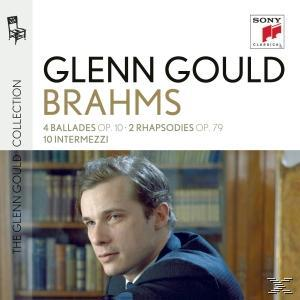Albumcover. Ein Porträt von Glenn Gould mit Text für 'Glenn Gould Brahms' und Albumdetails.