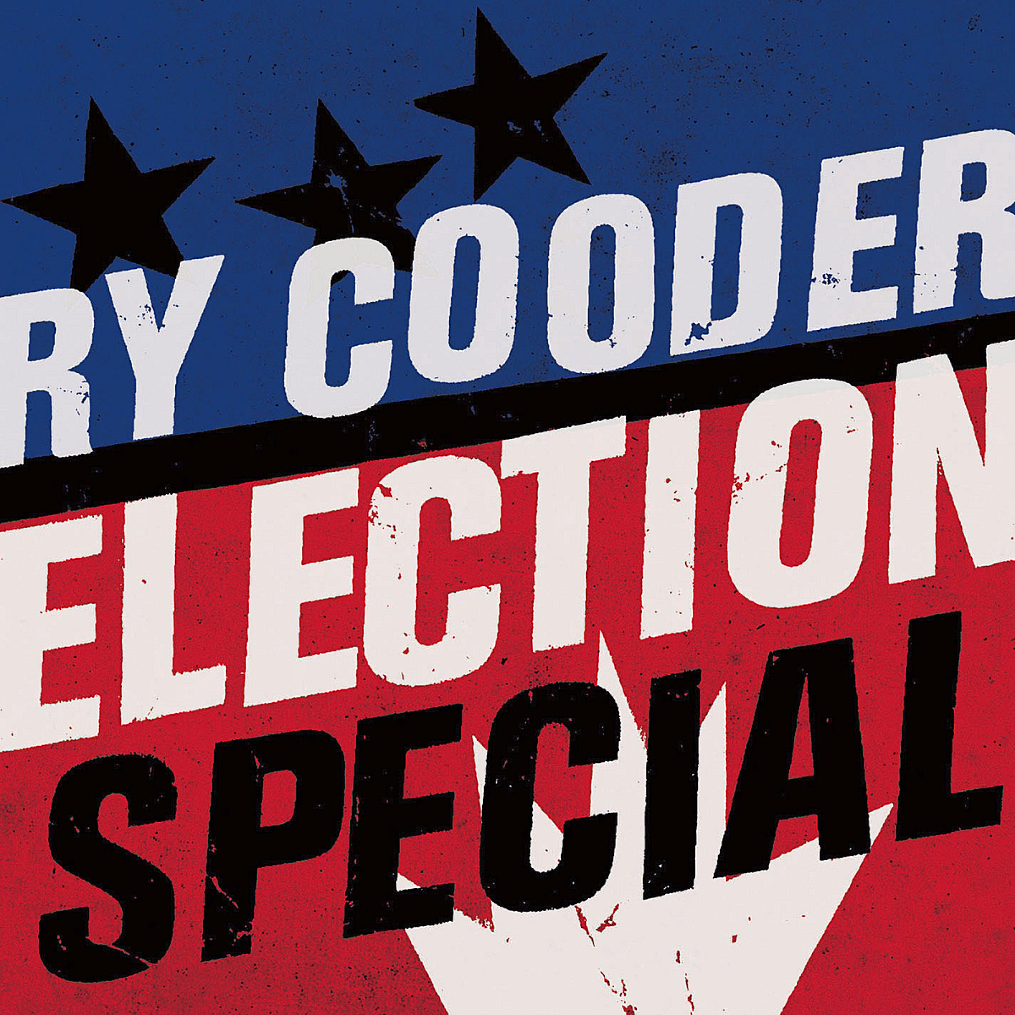 Ry Cooder Election Special Albumcover mit fetter Schrift in Rot, Weiß und Blau.
