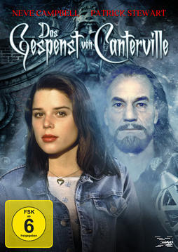 DVD-Cover für 'Das Gespenst von Canterville'. Zeigt eine Frau und einen Mann mit einem Schloss im Hintergrund.