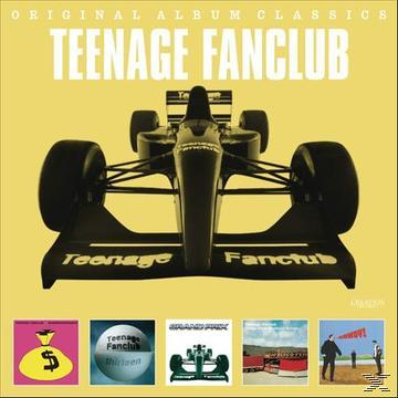 Teenage Fanclub Albumcover. Ein schwarzes Rennauto auf gelbem Hintergrund.