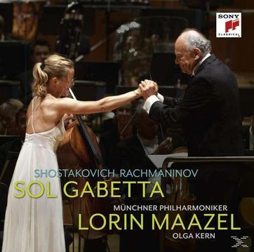 Album borító, csellista és karmester kéz a kézben. Szöveg: 'Sol Gabetta' és 'Lorin Maazel'.