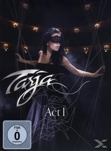 Frau in schwarzem Kleid mit Maske, Marionettenfäden und dem Wort "Tarja".