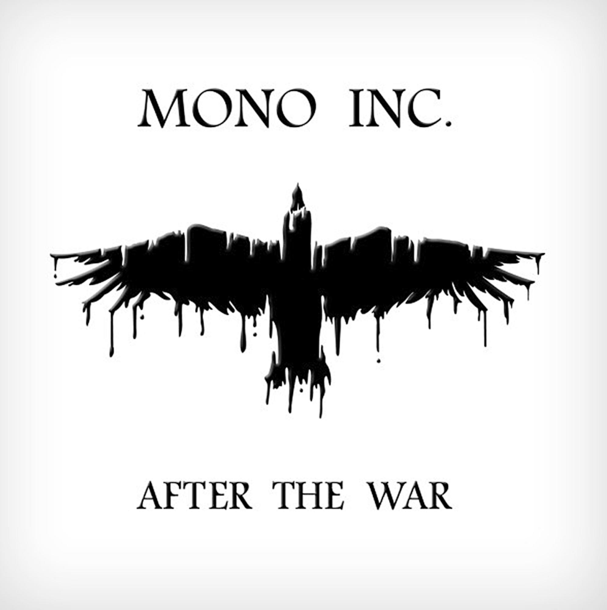 Albumcover: Schwarzer Rabe mit ausgebreiteten Flügeln, Text Mono Inc. After the War.