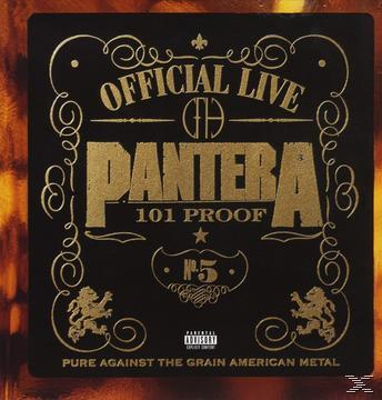 Albumcover mit Golddesign, Titel "PANTERA 101 PROOF" und Text: "Pure Against...Metal".