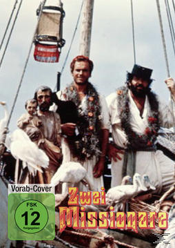 DVD-Cover, zwei Männer auf einem Boot. Filmtitel ist Zwei Missionare, mit FSK 12 Bewertung. Vögel in der Szene.