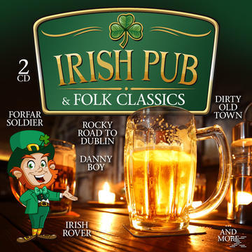 Albumcover mit Bierkrug, Leprechaun und Text über irische Musik.