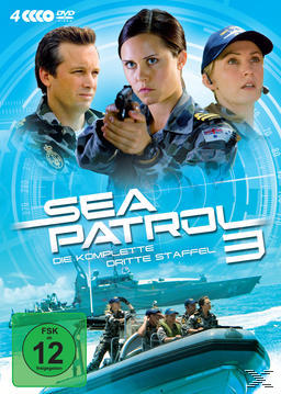 DVD-Cover mit drei Personen in Uniform, eine hält eine Waffe. Der Titel ist Sea Patrol 3.