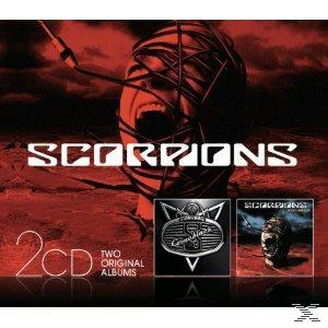 Albumcover mit einem schreienden Gesicht und Linien darum, mit dem Wort SCORPIONS.