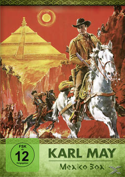 Filmposter mit einem Cowboy auf einem weißen Pferd und anderen Reitern in einer Wüstenlandschaft.