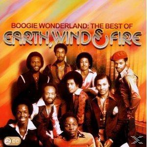 Boogie Wonderland Albumcover. Gruppe von Männern in Anzügen, braun und orange, mit Text oben.