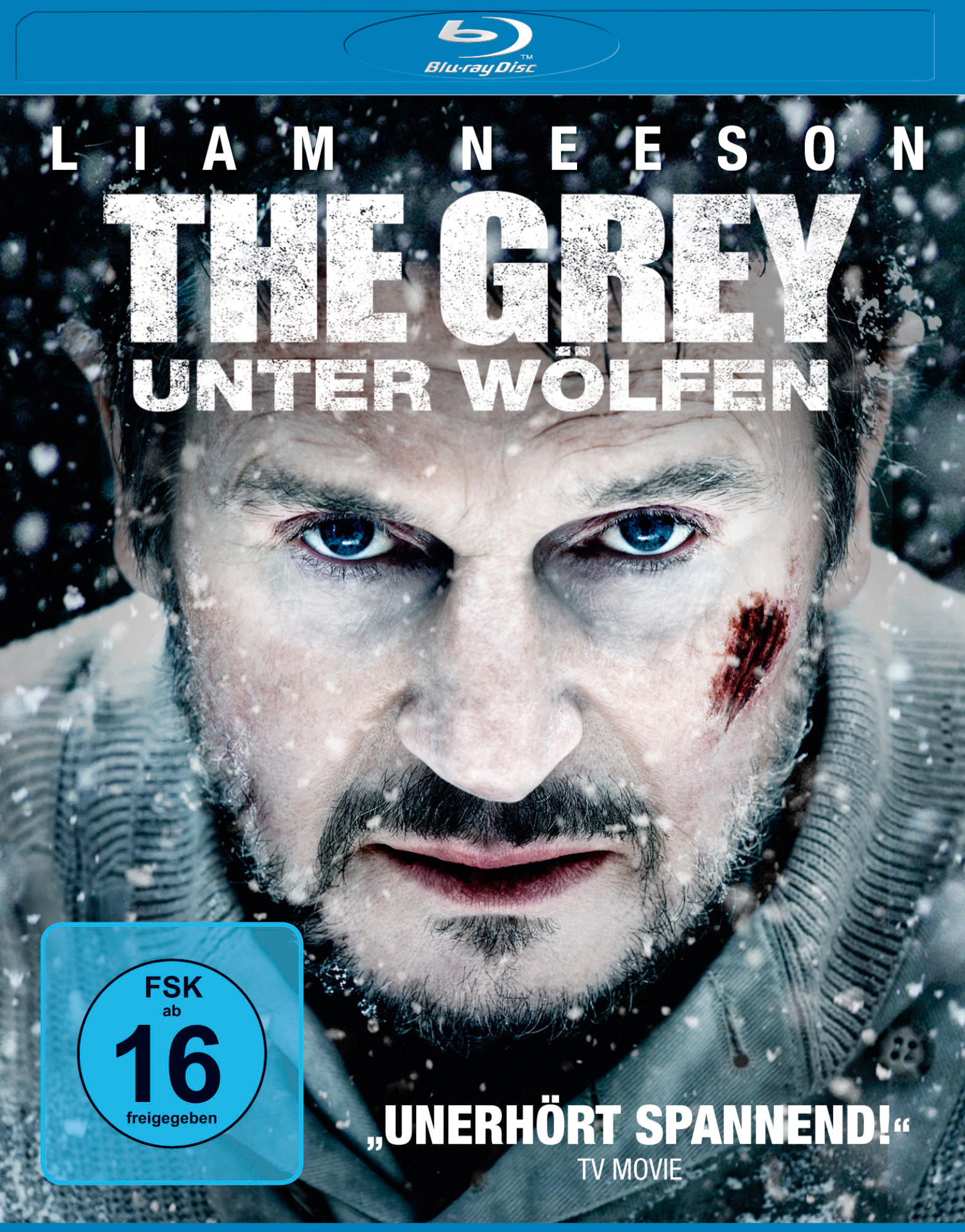 The Grey DVD-Cover. Liam Neeson, verschneite Szene, Text: The Grey.
