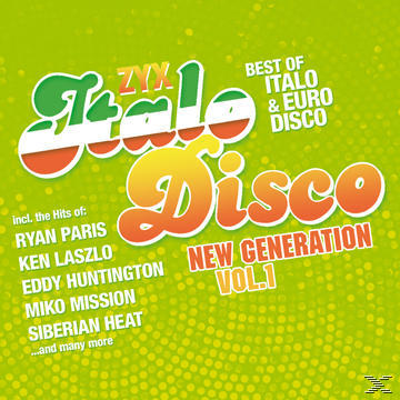 Albumcover mit grünem Hintergrund. Es hat italienischen Text: Italo Disco, New Generation und Künstlernamen.