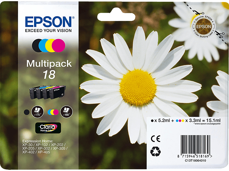 EPSON T180640 MULTIPACK CMYBK Tintenpatrone Mehrfarbig (C13T18064010)