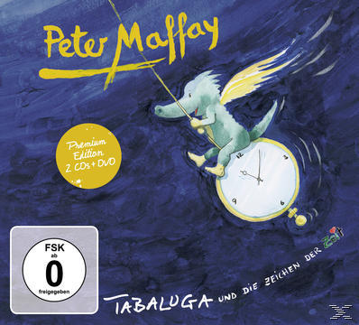 CD-Cover: Cartoon-Drache auf Uhr, Text 'Tabaluga und die Zeichen der Zeit'.