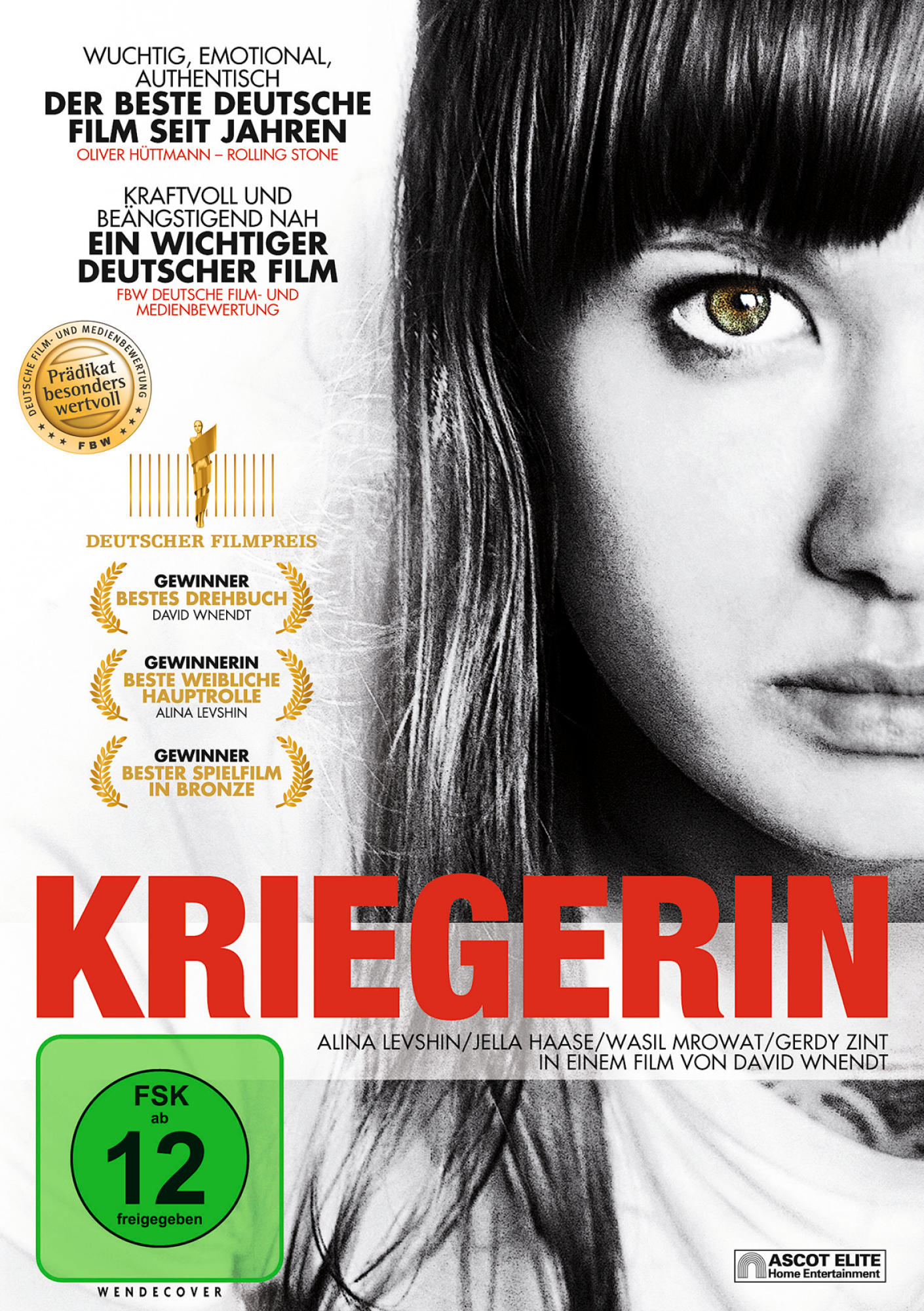 DVD-Hülle von Kriegerin. Das Gesicht einer Frau steht im Vordergrund. Titel und Auszeichnungen werden angezeigt.