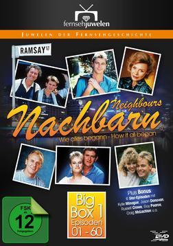 DVD-Cover mit Fotos von Schauspielern der Serie 'Neighbours' und dem Titel 'Nachbarn'.