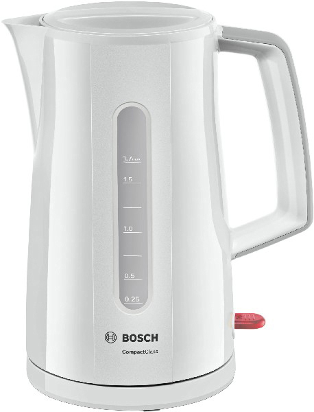 Hervidor de agua - Bosch TWK3A011, Potencia 2400W, Capacidad 1.7L, Indicador de nivel de agua, Base