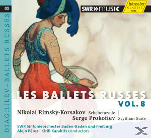Albumcover: Frau in blauer und roter Kleidung. Text: Les Ballets Russes Vol. 8, und Namen der Komponisten.