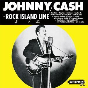 Johnny Cash Albumcover, Schwarzweißfoto mit gelbem Hintergrund und Text.
