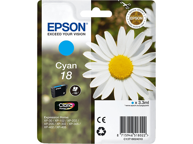 EPSON Gänseblume, 18, Cyan, C13T18024012; Tintenpatrone
