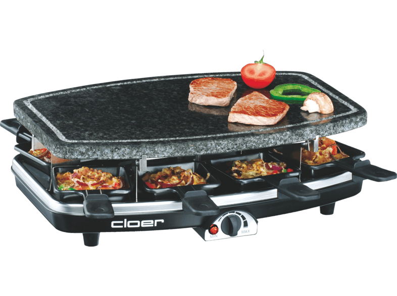 Cloer 6430 Raclettegrill mit Naturstein Raclette (in Schwarz, für 8 Personen, 1200 Watt)