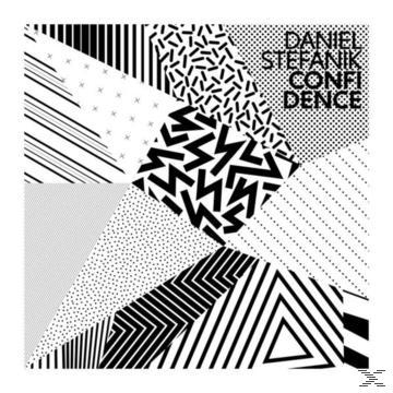 Abstraktes Albumcover mit geometrischen Formen. Schwarz-weißes Design. Text: 'Daniel Stefanik Confidence'.