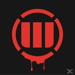 Rotes Logo mit weißen Buchstaben in einem Kreis, tropfendes Blut.