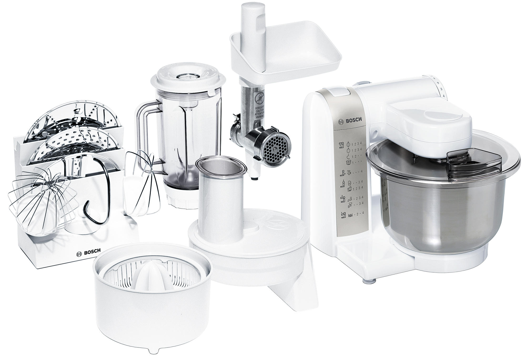 BOSCH Küchenmaschine MUM4880 PROFI MIXX WEISS/SILBER Küchenmaschine Weiß (600 Watt)