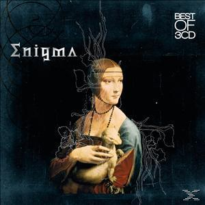 Albumcover mit einer Frau, die ein weißes Tier hält. Das Wort Enigma steht oben.