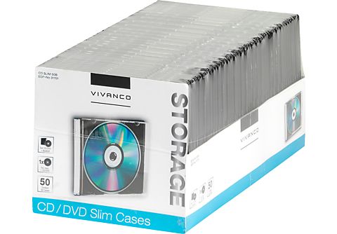 VIVANCO 31701 CD/DVD Slim Case, 50er Pack, schwarz