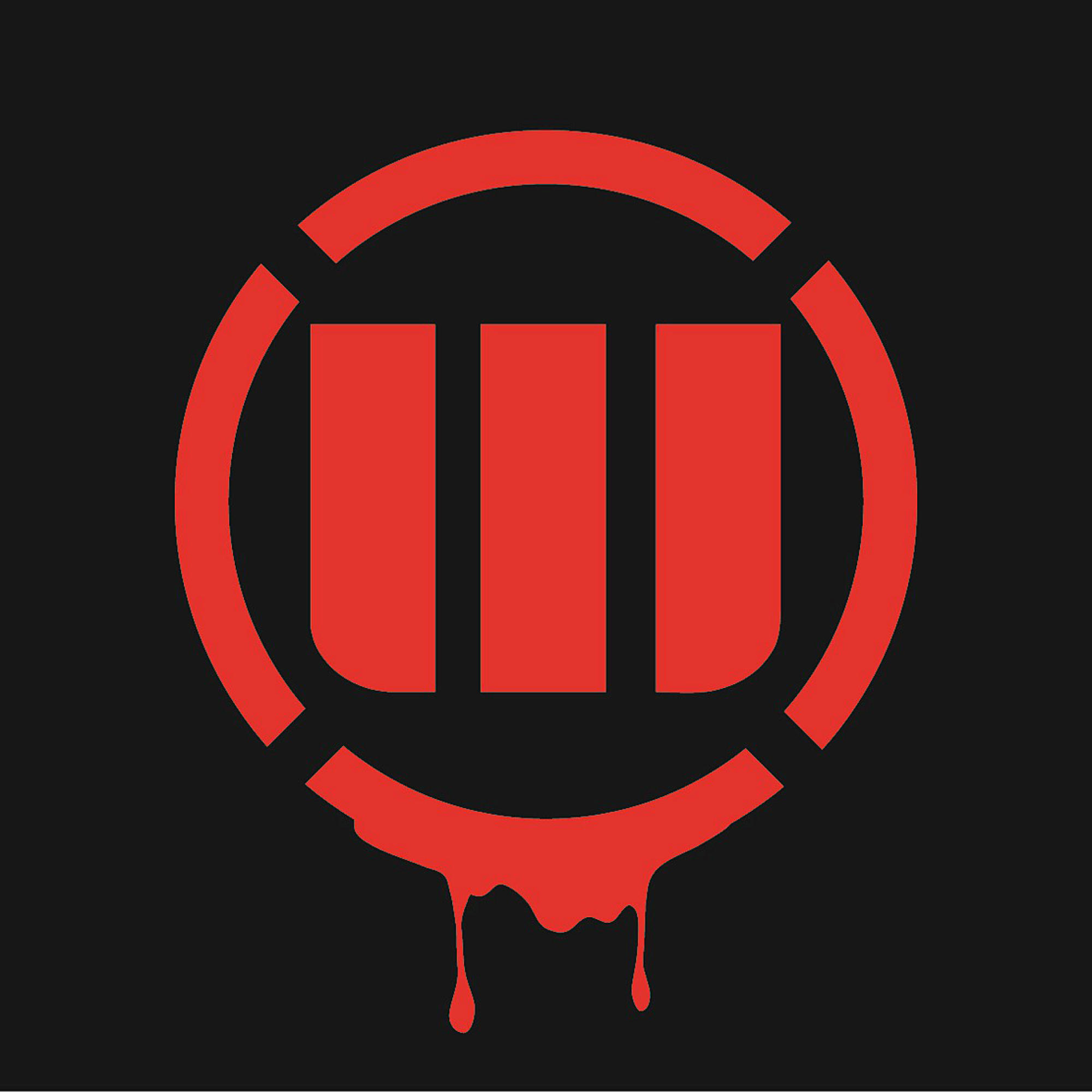 Rotes Logo: Ein Kreis mit gebrochenem Rand und eine tropfende 'W'-Form im Inneren auf Schwarz.