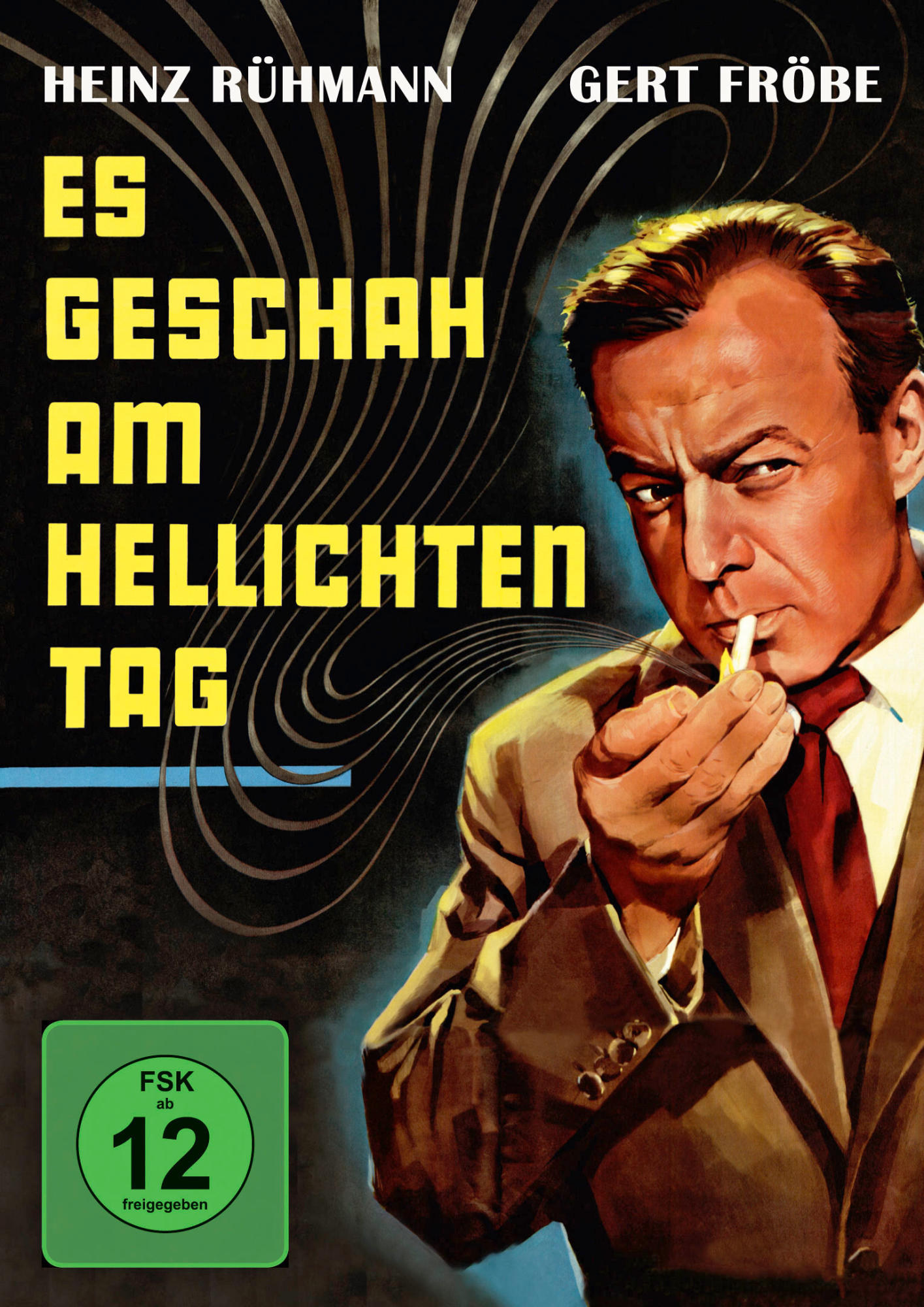 DVD-Cover mit einem rauchenden Mann, Titel "Es geschah am helllichten Tag".