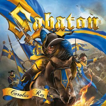 Albumcover für 'Carolus Rex'. Ein Mann auf einem Pferd führt einen Angriff mit Fahnen an.