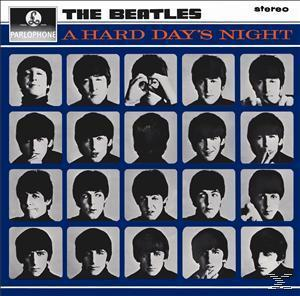 Albumcover: Beatles, A Hard Day's Night. Raster von Schwarzweiß-Kopfschüssen.