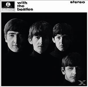 Schwarz-weißes Albumcover mit vier Beatles-Gesichtern. Der Text lautet 'with the Beatles'.