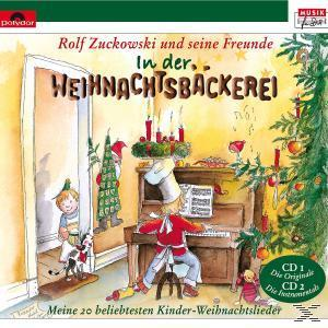 Albumcover von 'In der Weihnachtsbäckerei'. Illustration von Kindern, Keksen und einem Klavier.
