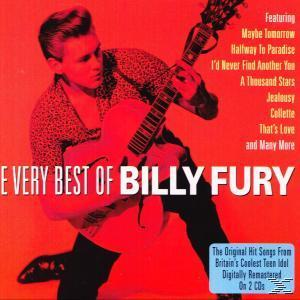 The Very Best of Billy Fury album borítója. Férfi gitárral, piros háttérrel. Album címe és a számok listája.