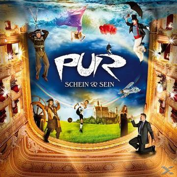 Albumcover mit Leuten in einer surrealen Szene. Text 'PUR Schein & Sein'.