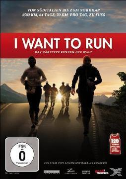 Filmposter. Läufer auf der Straße, Berge in der Ferne. Text: I Want To Run, Das Nächste Rennen der Welt.