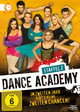 Dance Academy Staffel 2 DVD-Cover. Darsteller posieren. Bunter Hintergrund.