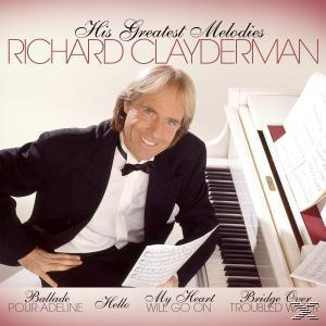 Albumcover: Richard Clayderman, Klavier, Text 'His Greatest Melodies' und Songtitel.