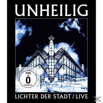 Albumcover von 'Unheilig' mit einer Stadtillustration in Blautönen.
