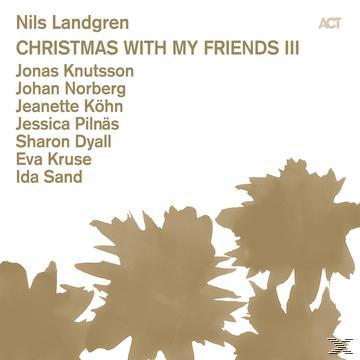 Albumcover mit Text und goldenem Laub, betitelt 'Christmas With My Friends III'.
