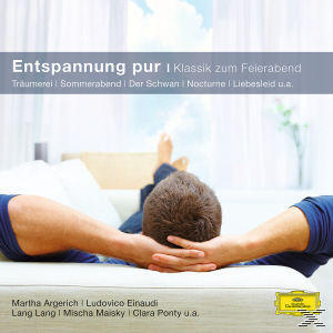 Albumcover mit einer Person, die sich auf einem Sofa entspannt, Beine hoch, in einem hellen Raum.