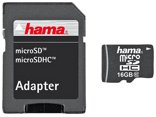 HAMA 108088 22MB/S CL10 +AD - Micro-SDHC-Speicherkarte  (16 GB, 22, Schwarz)